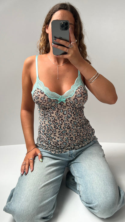 00s blue leopard print cami- size S