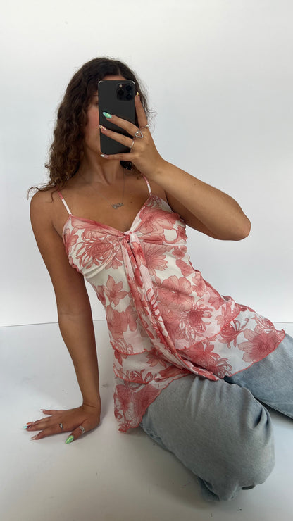 00s pink floral babydoll cami- size L