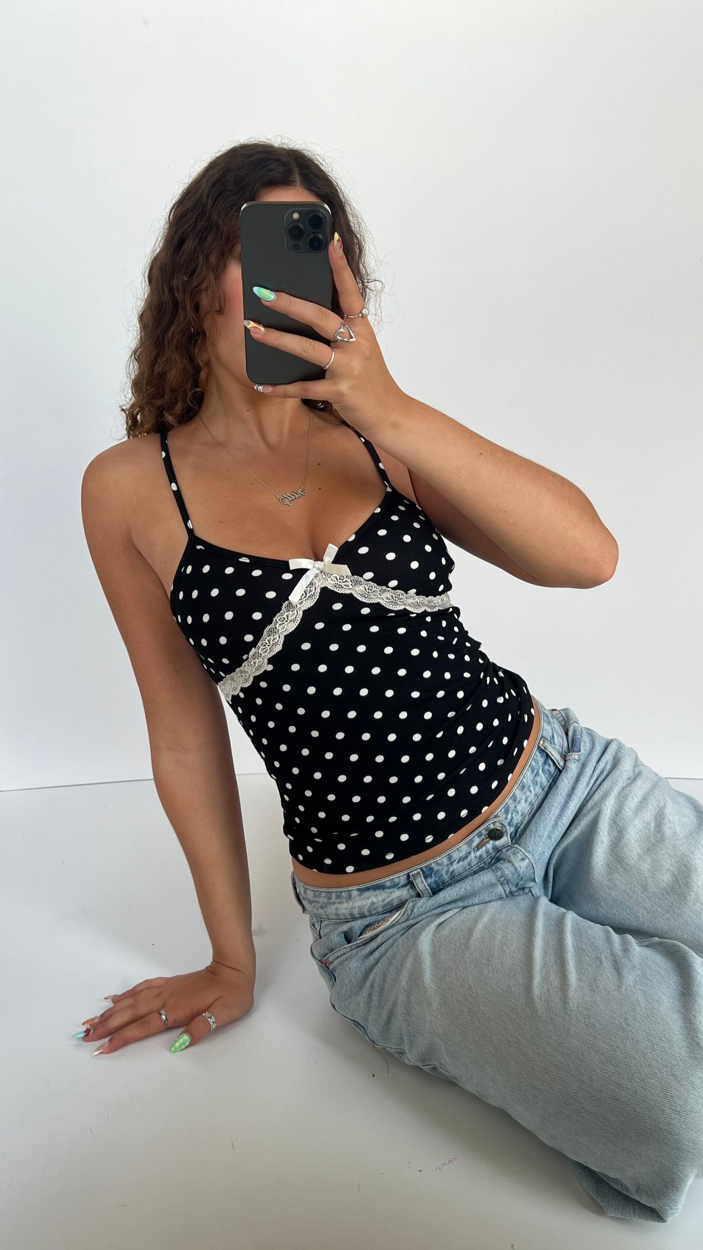 00s black polka dot cami- size S
