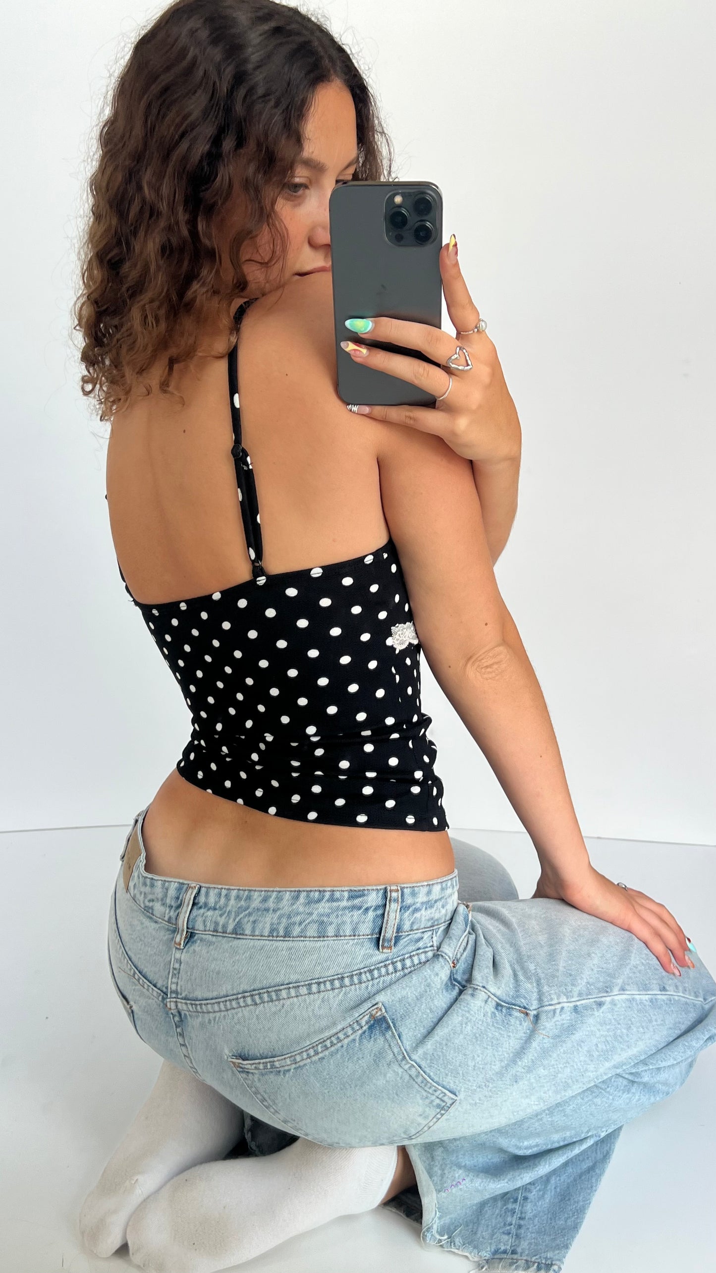 00s black polka dot cami- size S