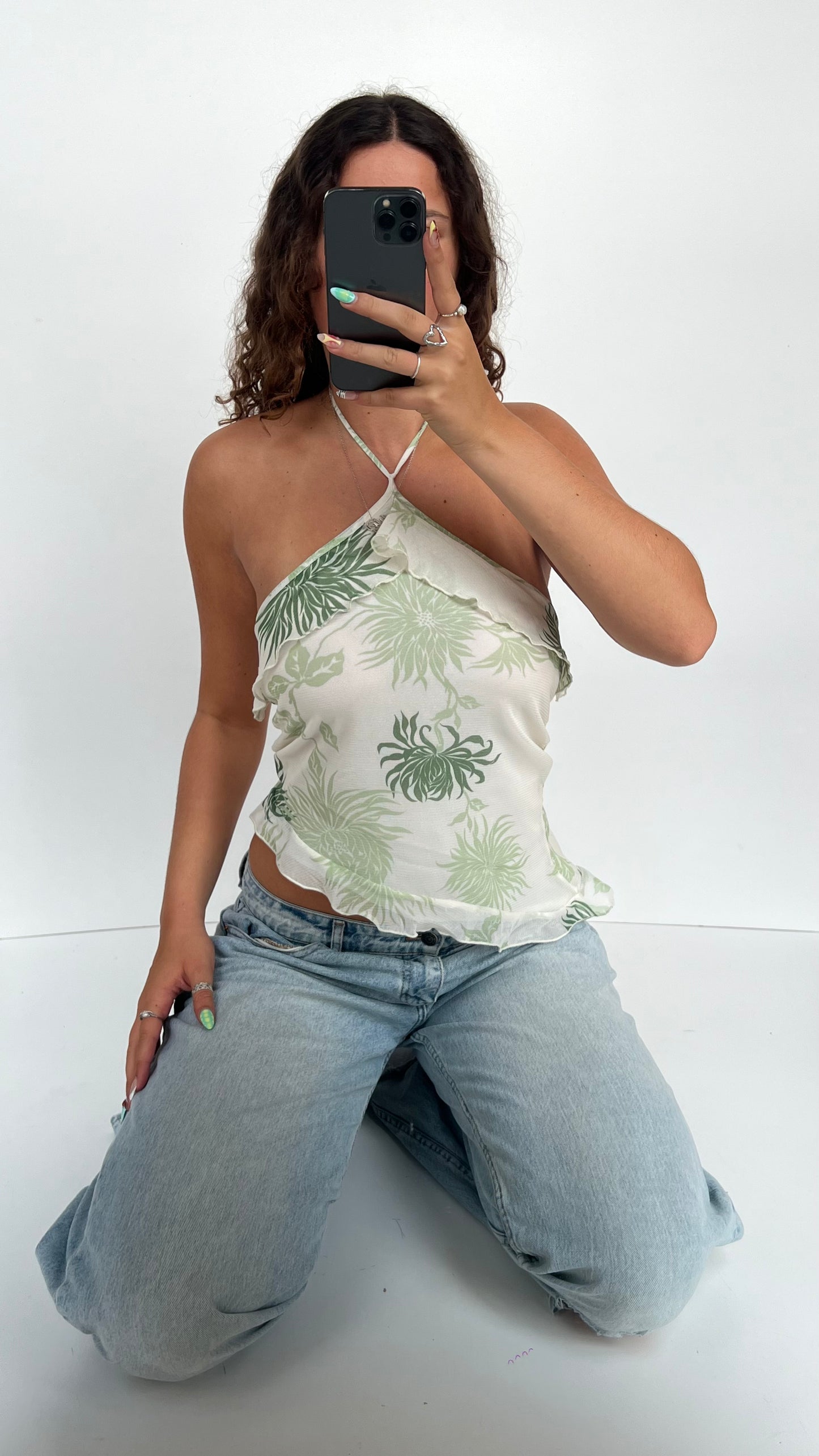 00s white green mesh cami- size M