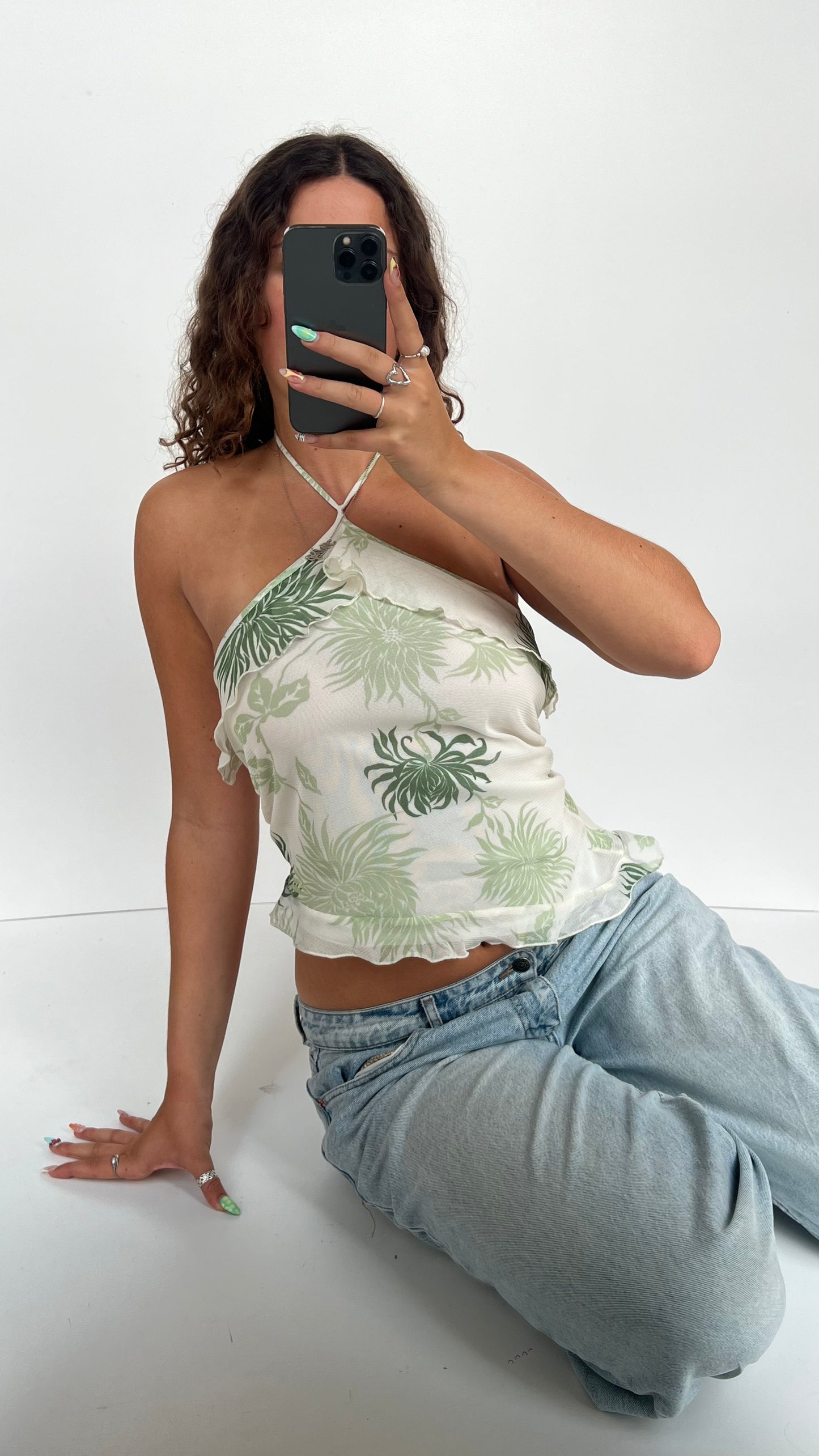 00s white green mesh cami- size M