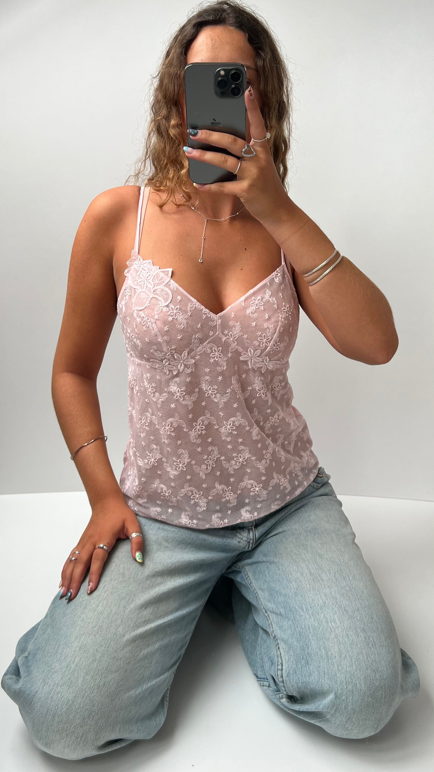 00s pink lace cami- size M