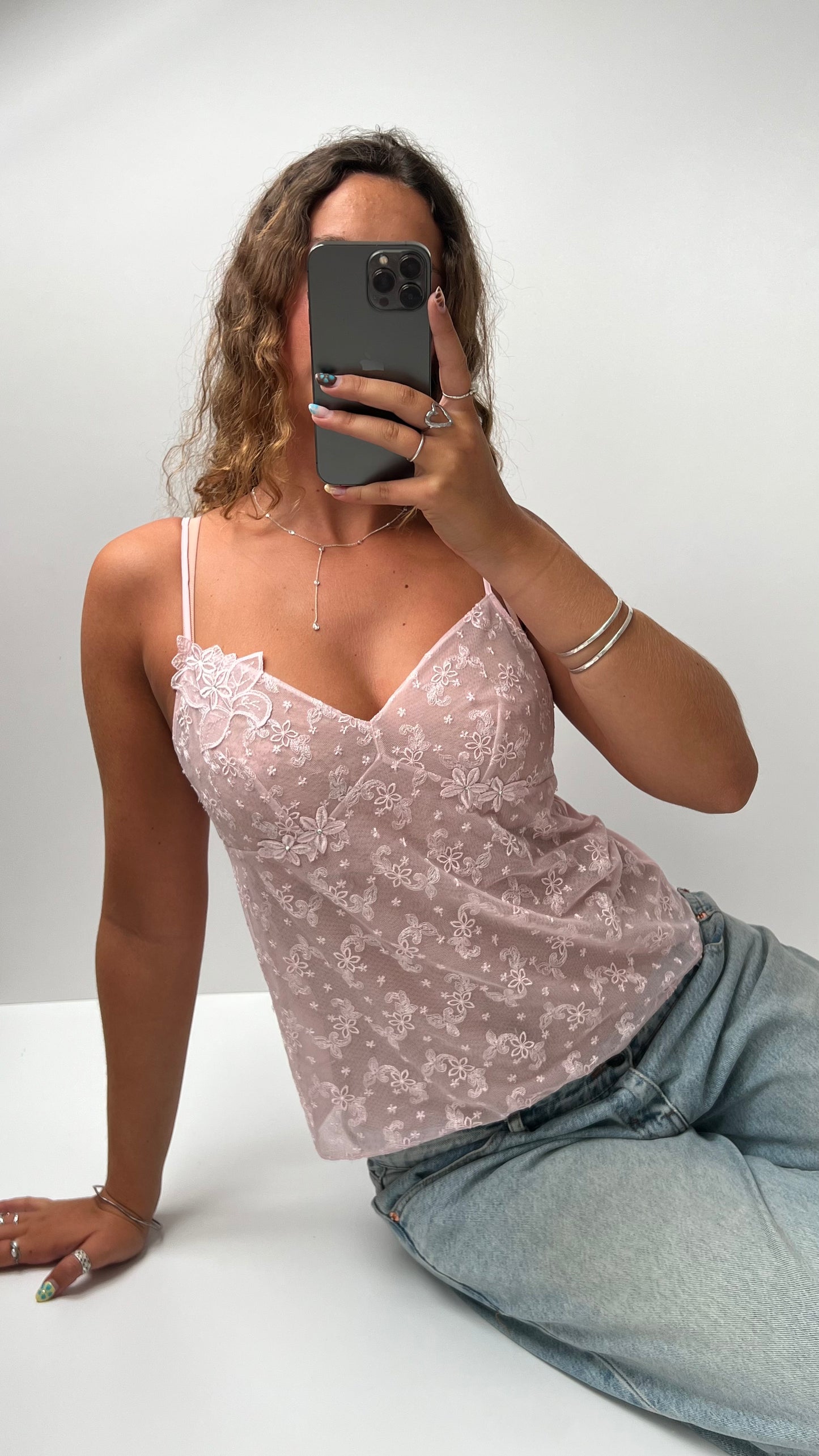 00s pink lace cami- size M