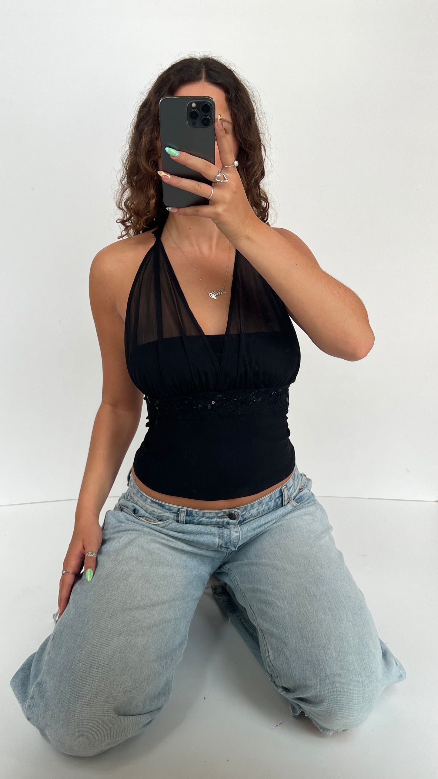00s black sequin halter cami- size S/M