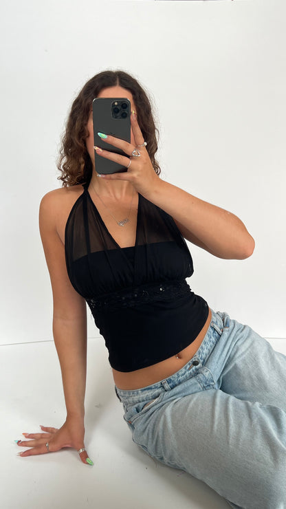 00s black sequin halter cami- size S/M