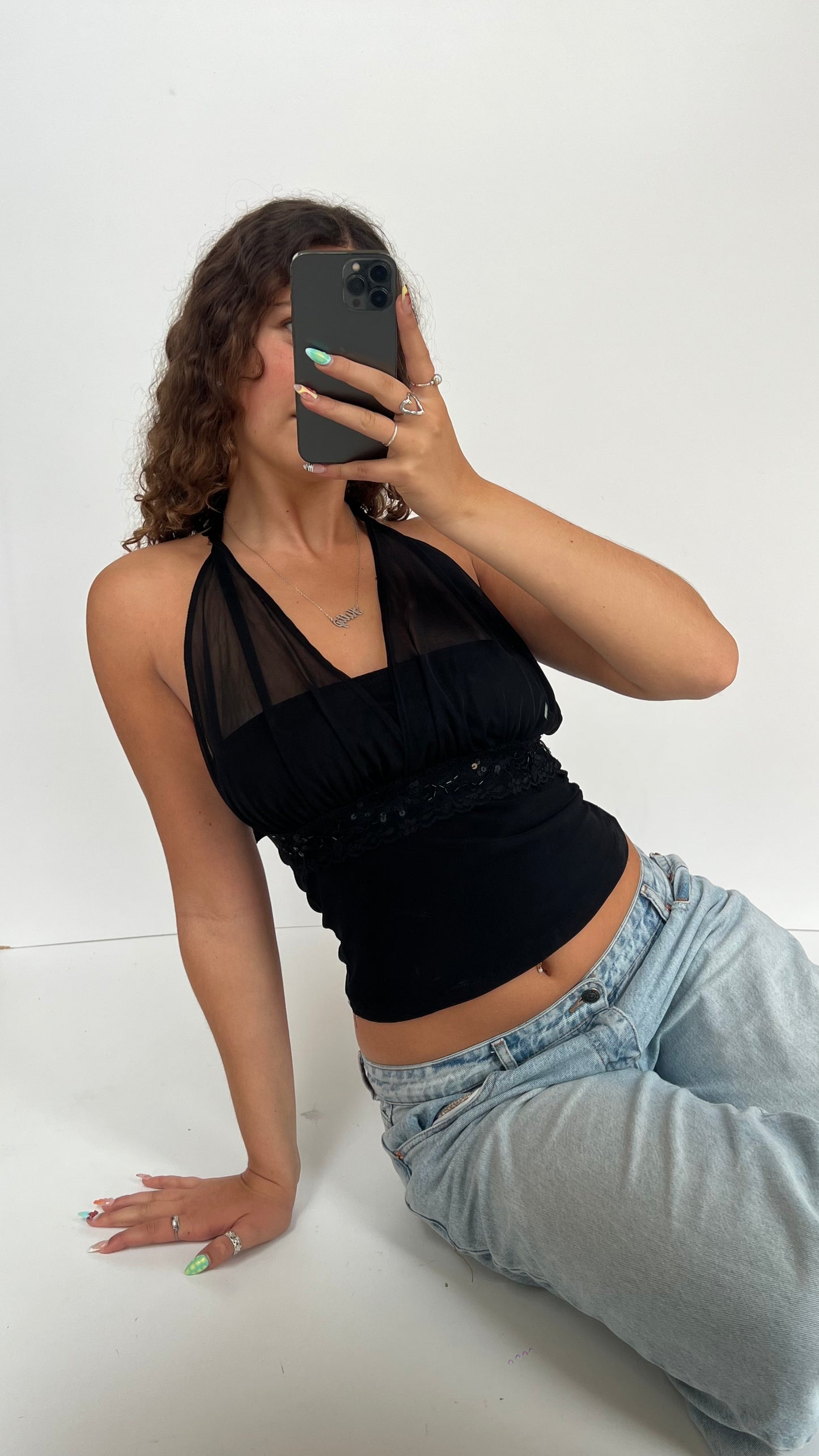 00s black sequin halter cami- size S/M
