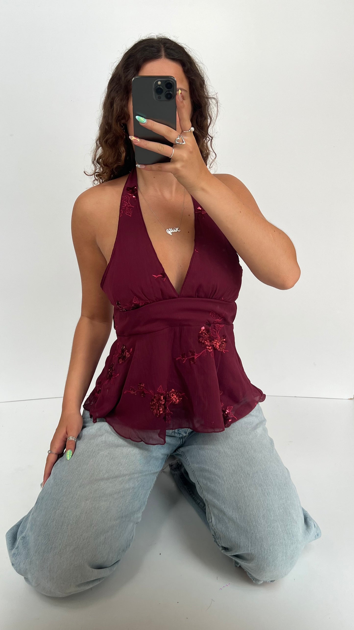 00s burgundy sequin cami- size M