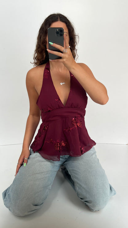 00s burgundy sequin cami- size M
