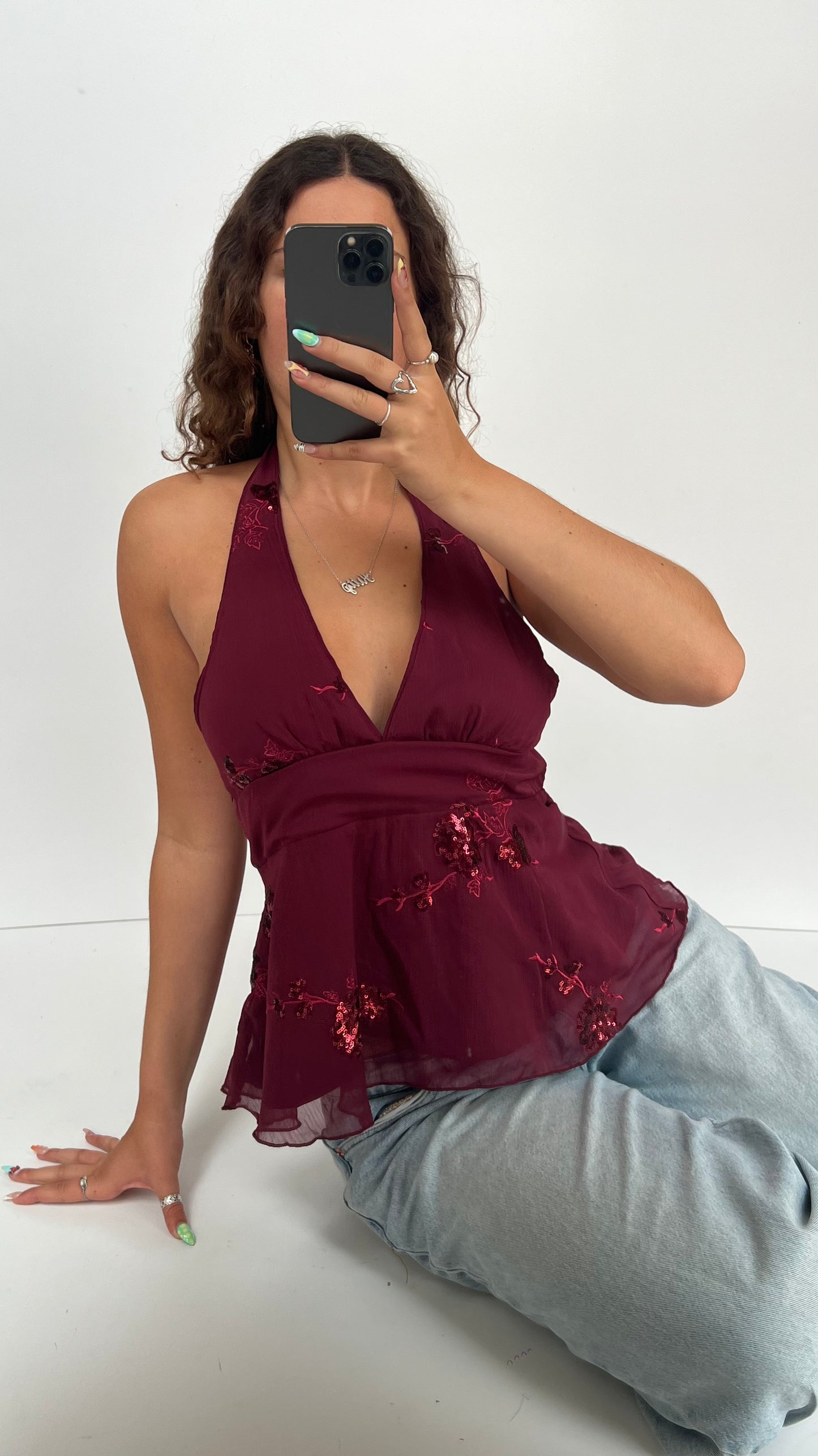 00s burgundy sequin cami- size M