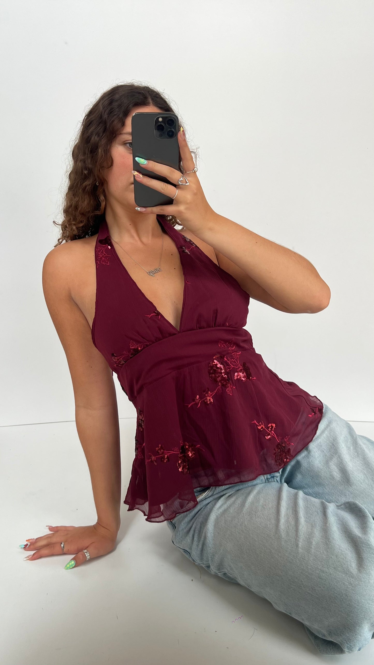00s burgundy sequin cami- size M