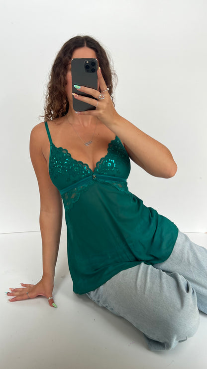 00s green mesh lace cami- size XS