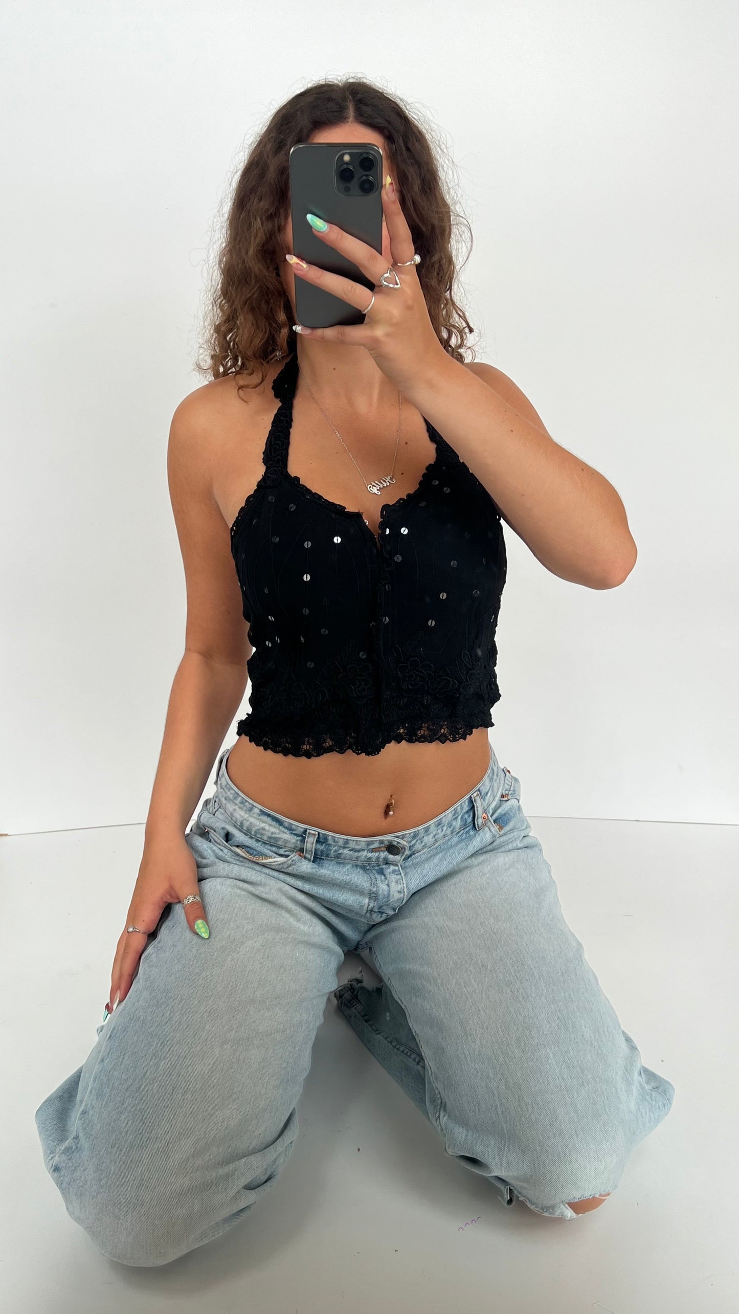 00s black lace corset- size M