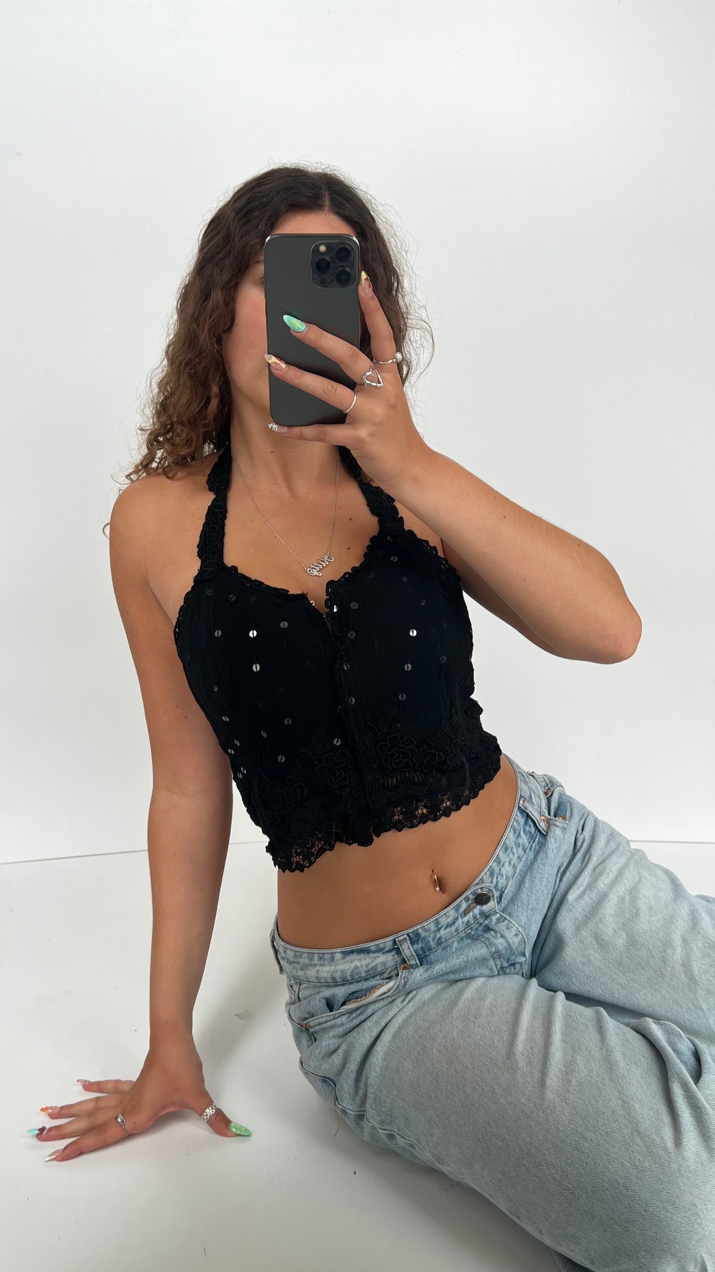 00s black lace corset- size M