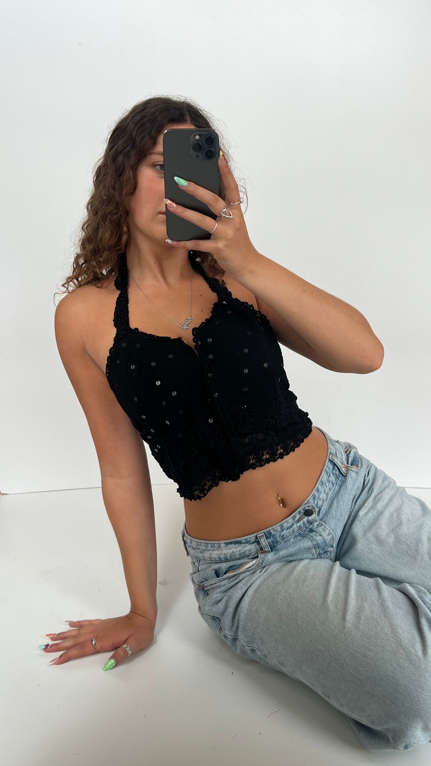 00s black lace corset- size M