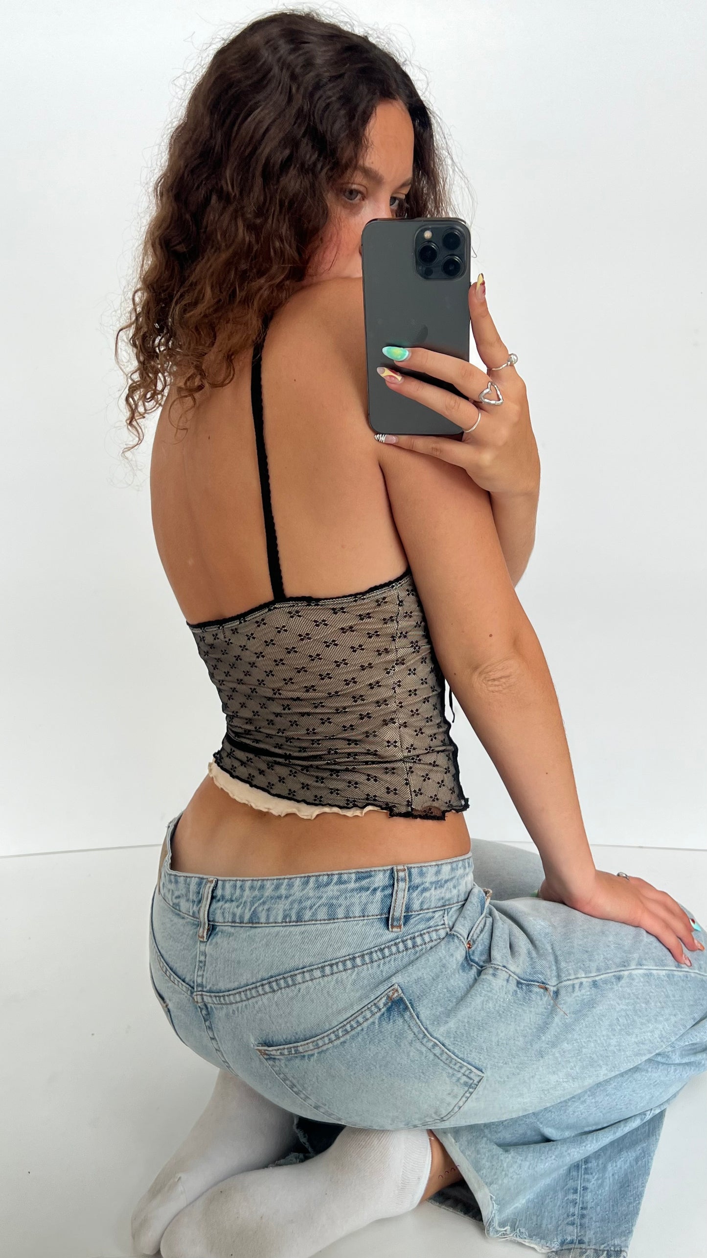 00s black lace cami- size M