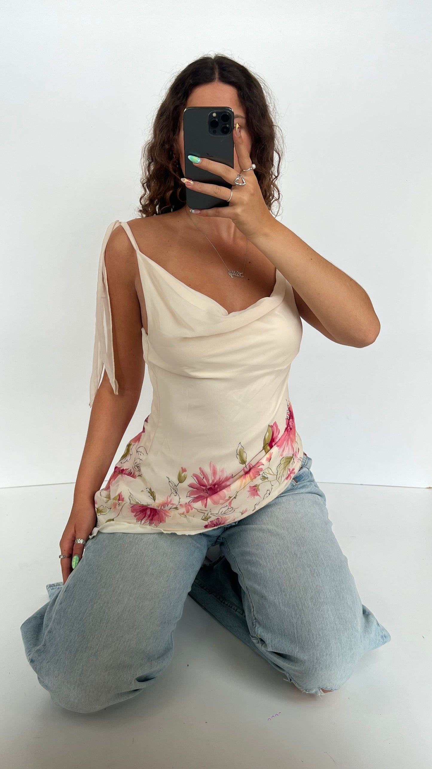 00s cream floral asymmetric cami- size L