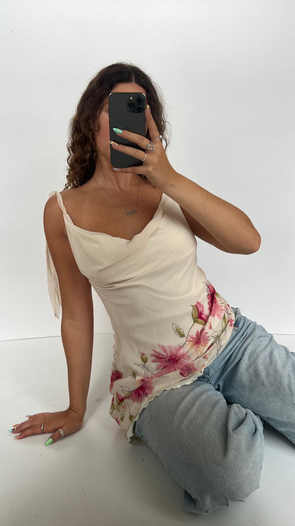 00s cream floral asymmetric cami- size L