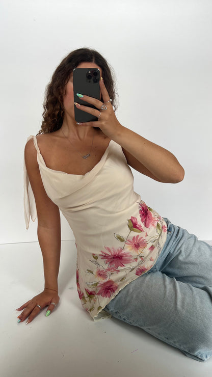 00s cream floral asymmetric cami- size L