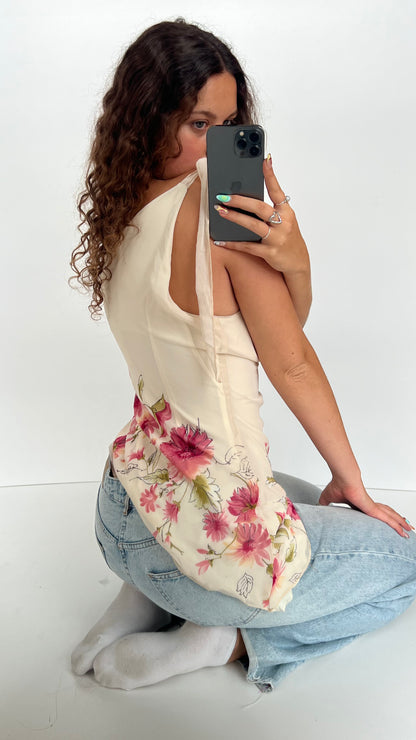00s cream floral asymmetric cami- size L