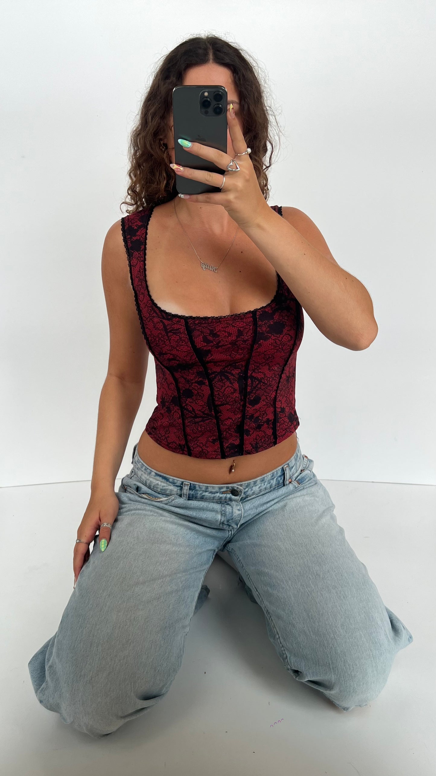 00s red black corset cami- size S