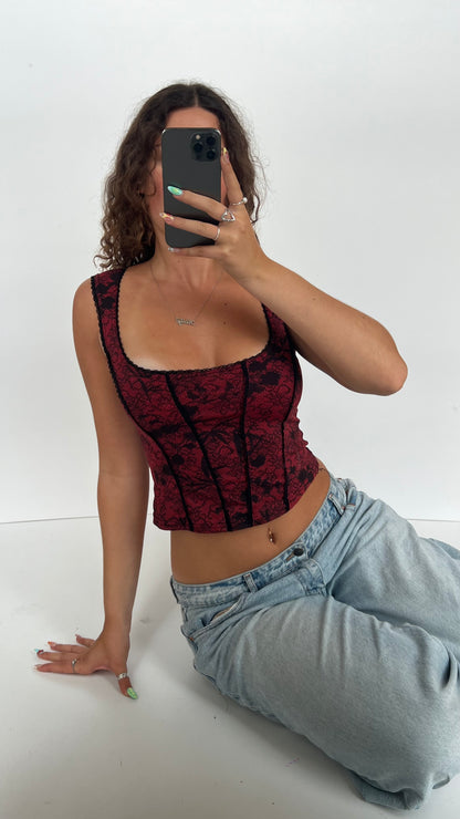 00s red black corset cami- size S