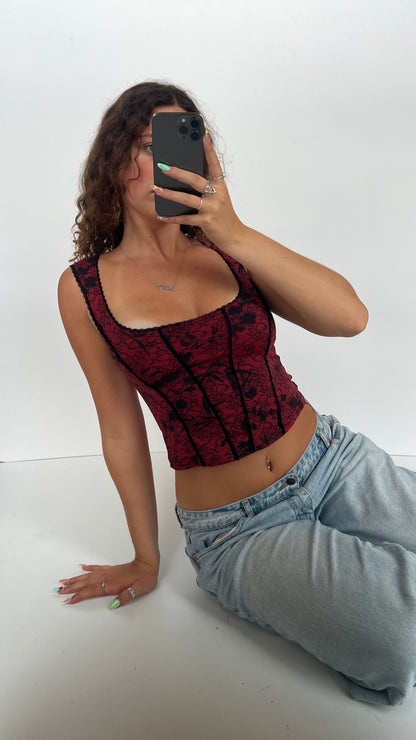 00s red black corset cami- size S