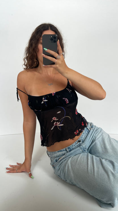 00s black floral mesh cami- size L