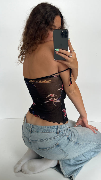 00s black floral mesh cami- size L