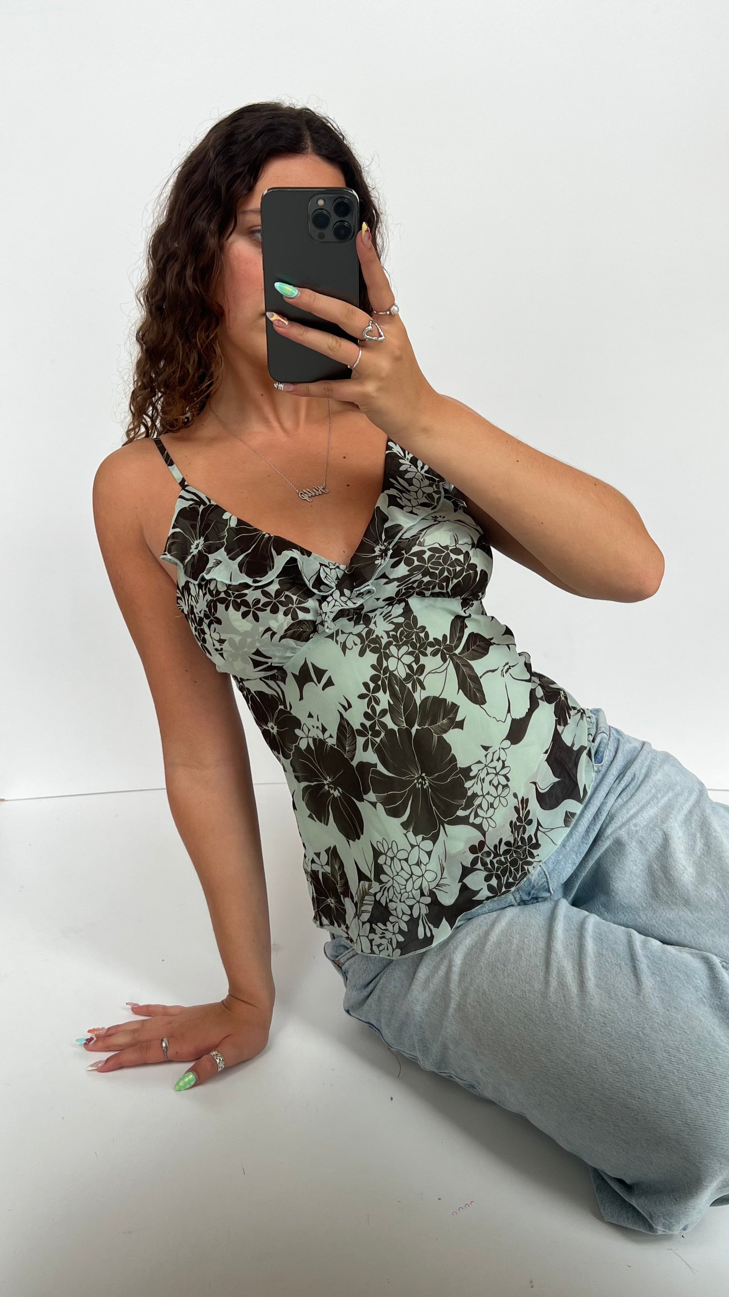 00s teal floral cami- size M