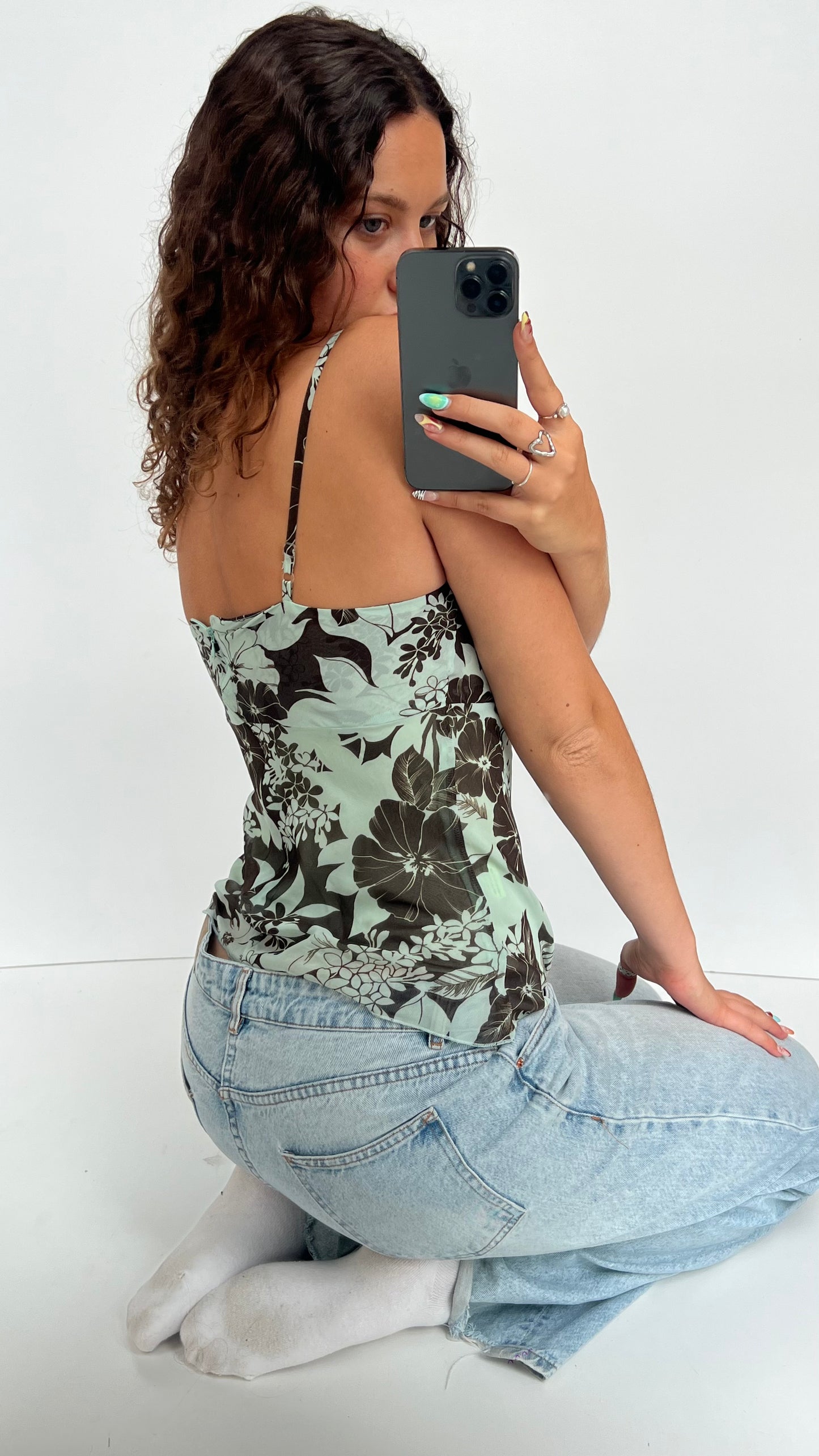 00s teal floral cami- size M