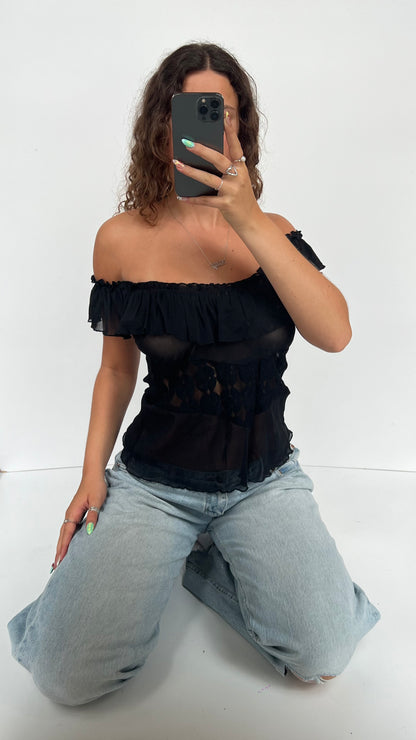 00s black off shoulder top- size S