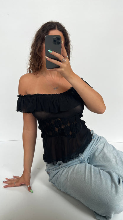 00s black off shoulder top- size S