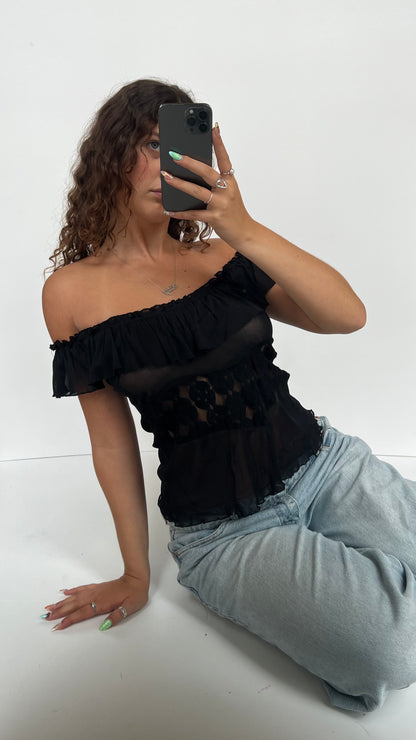 00s black off shoulder top- size S
