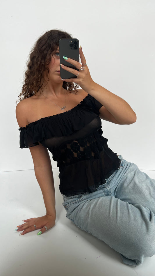 00s black off shoulder top- size S