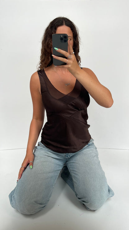 00s brown silk tank top- size M