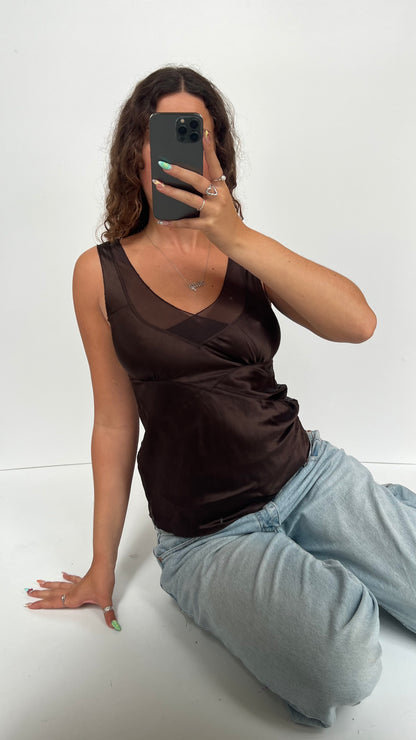 00s brown silk tank top- size M