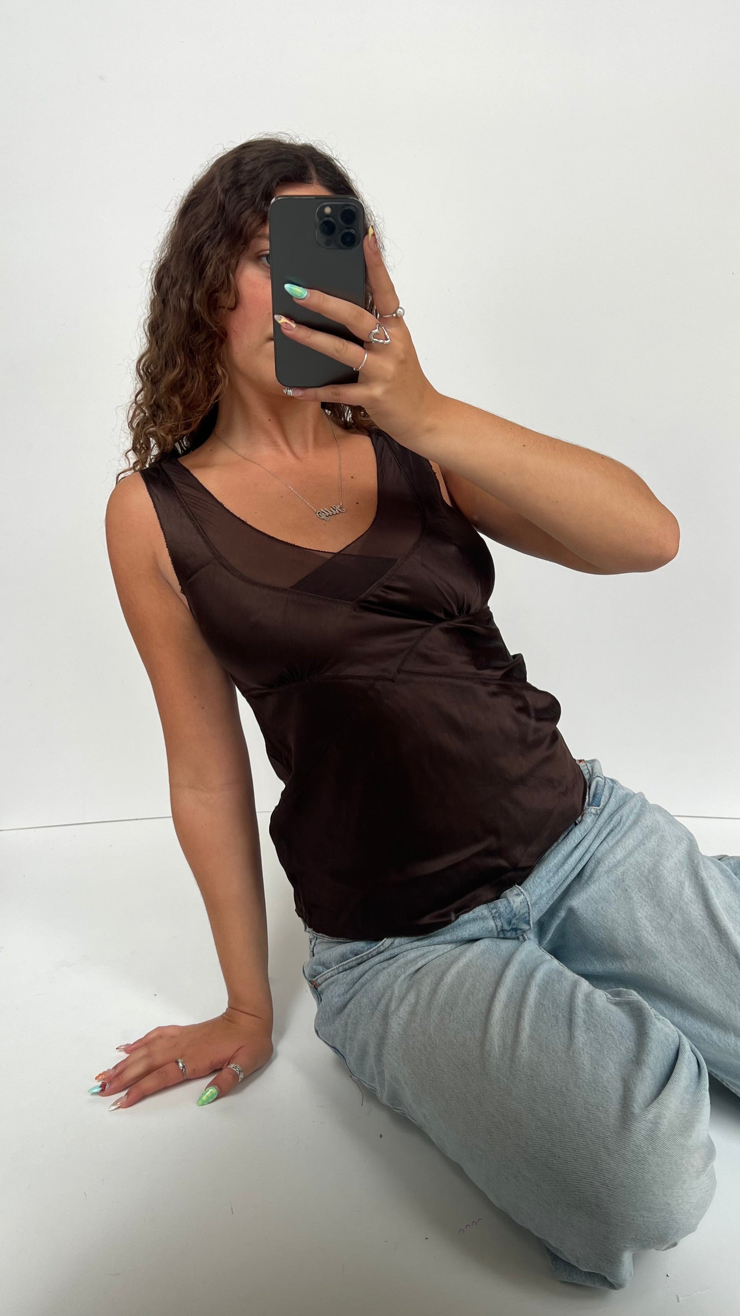 00s brown silk tank top- size M