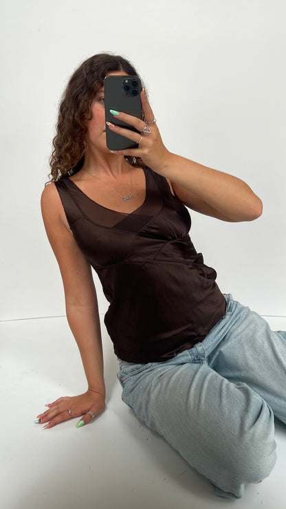 00s brown silk tank top- size M