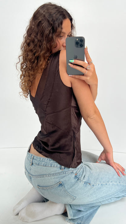 00s brown silk tank top- size M