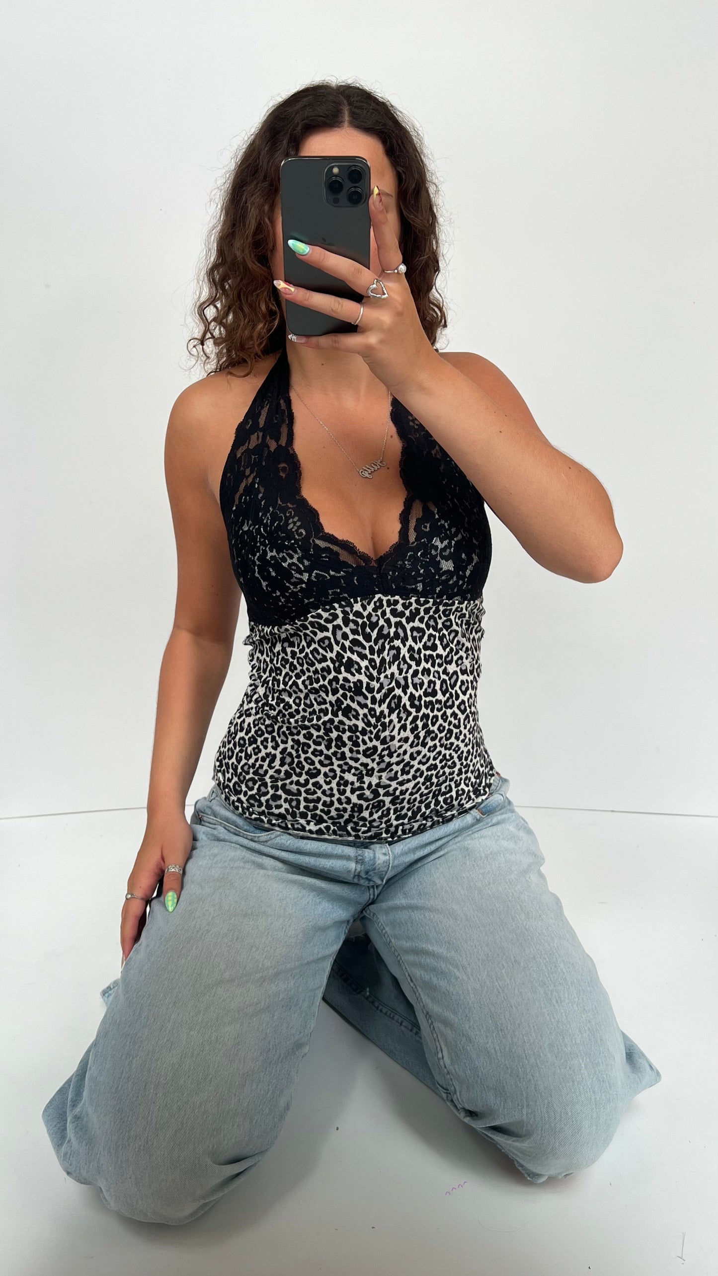 00s leopard print lace cami- size M