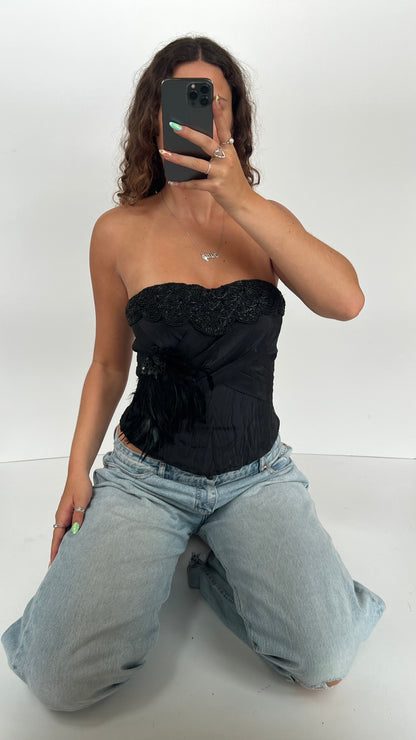 00s black beaded corset- size M