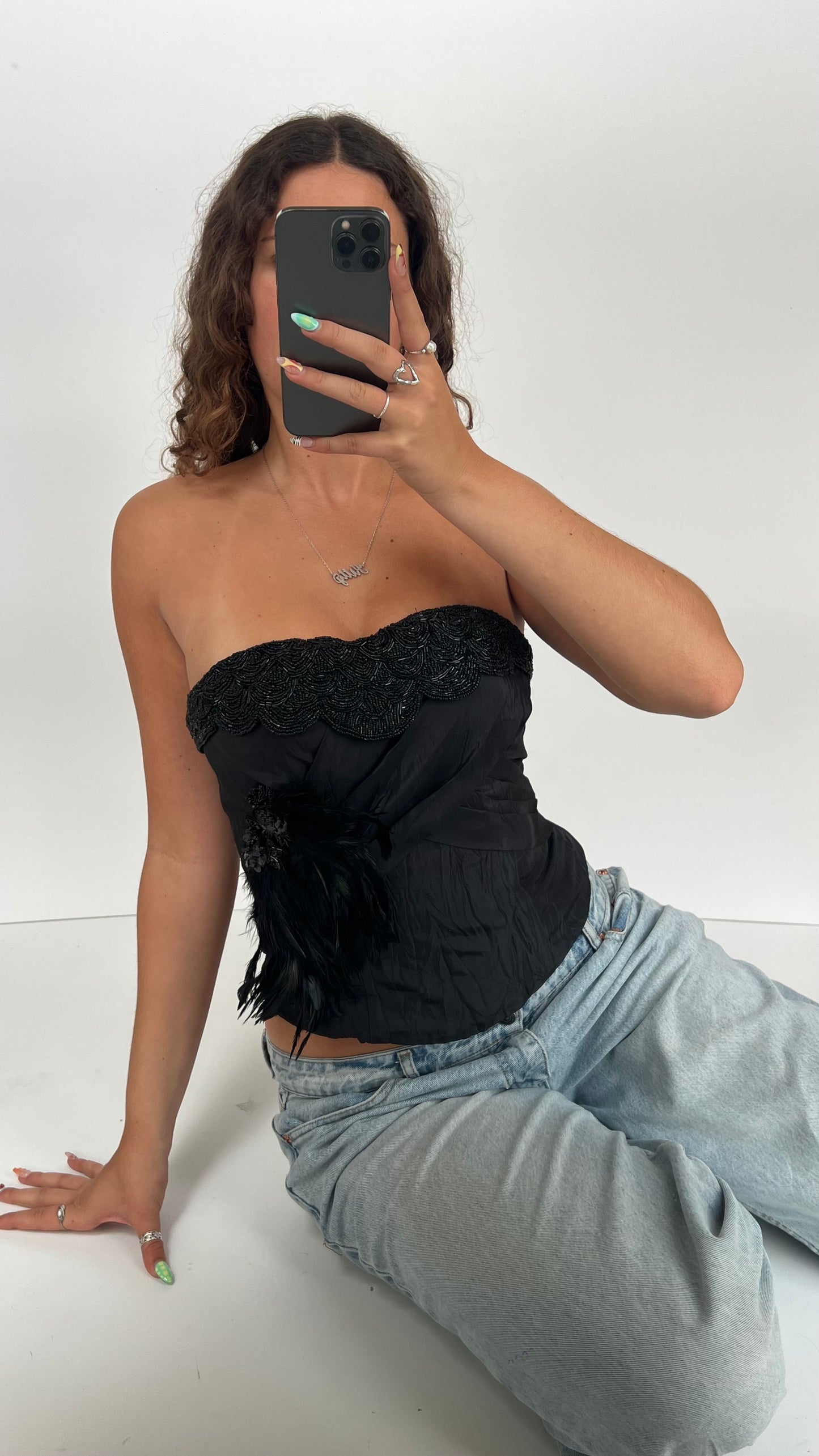 00s black beaded corset- size M