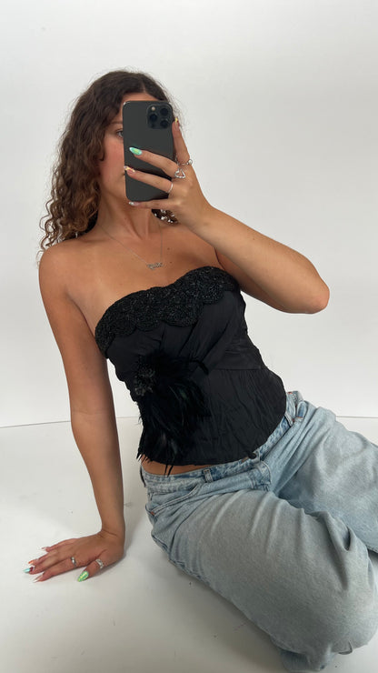 00s black beaded corset- size M