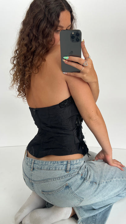 00s black beaded corset- size M