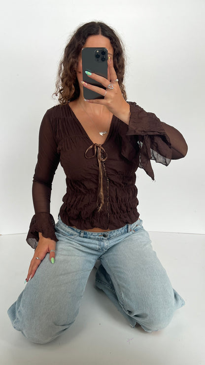 00s brown mesh ruched top- size M