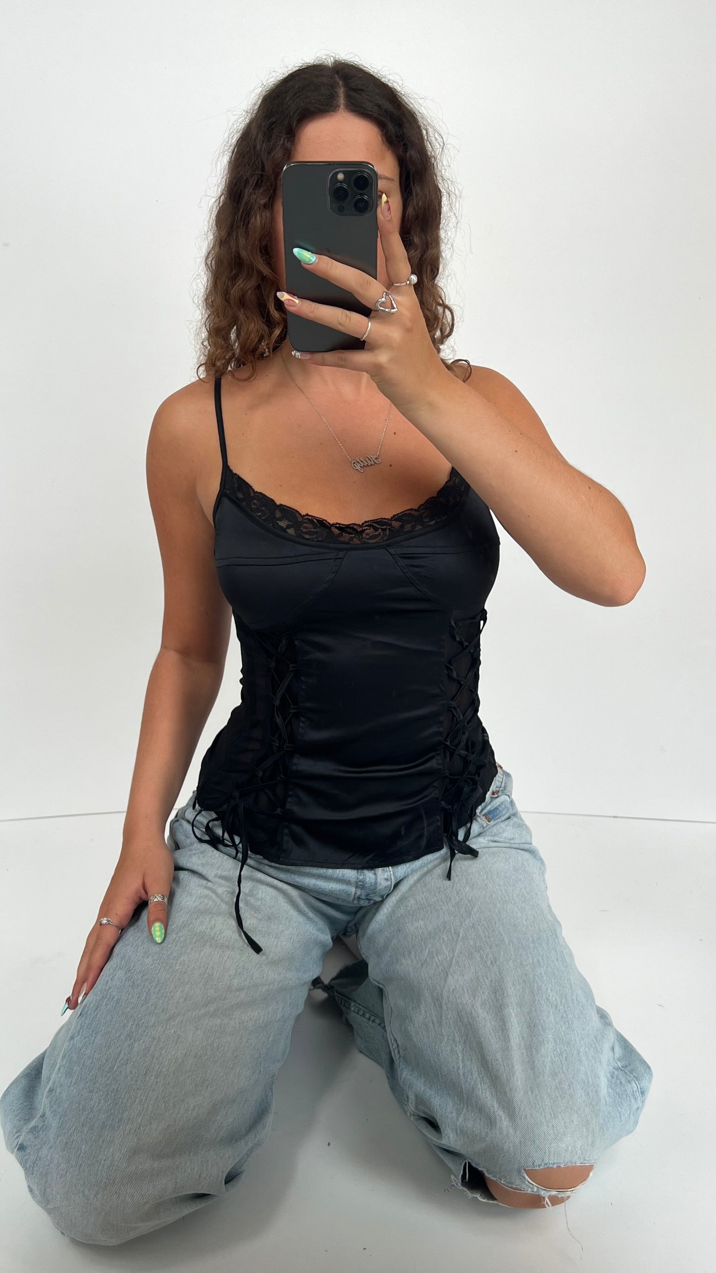 00s black silk cami- size M