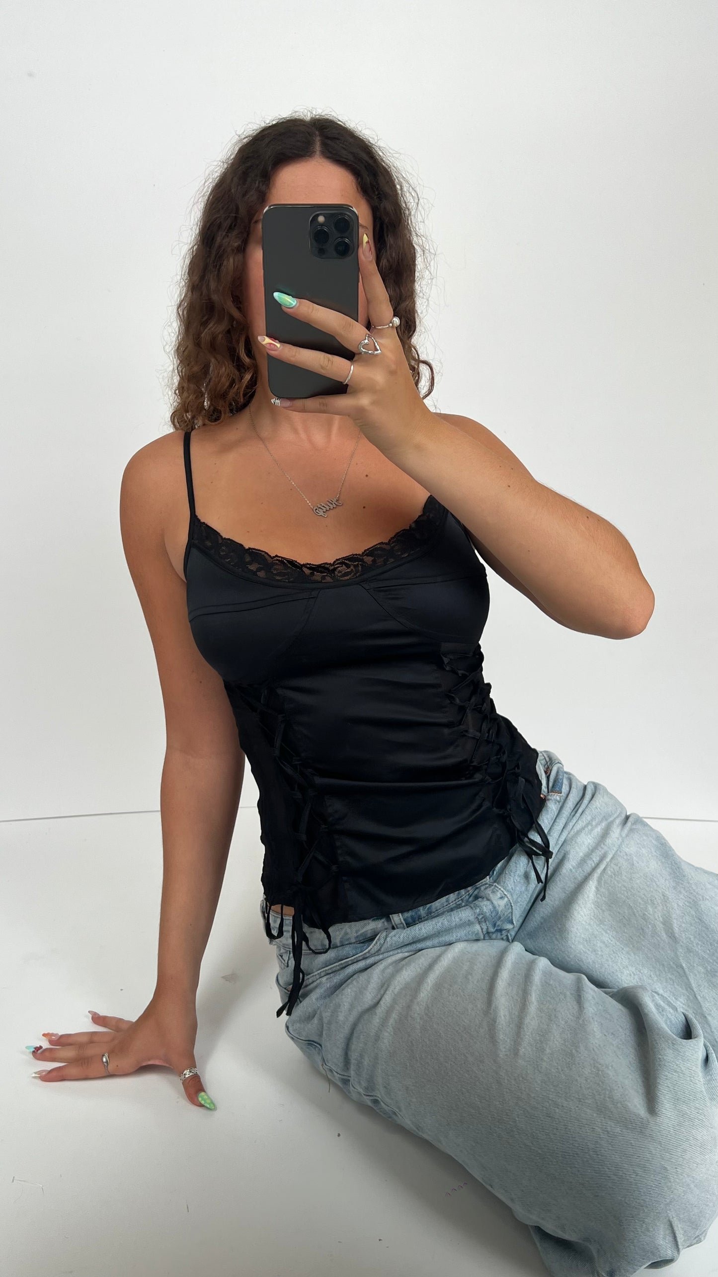 00s black silk cami- size M
