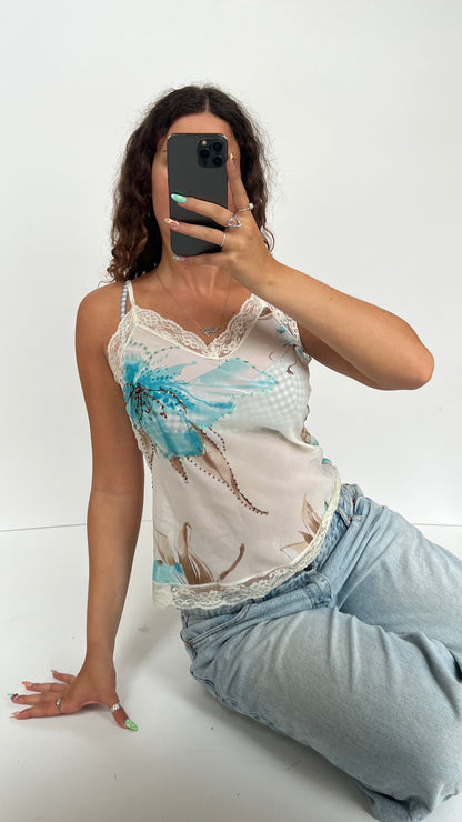 00s white blue floral cami- size L