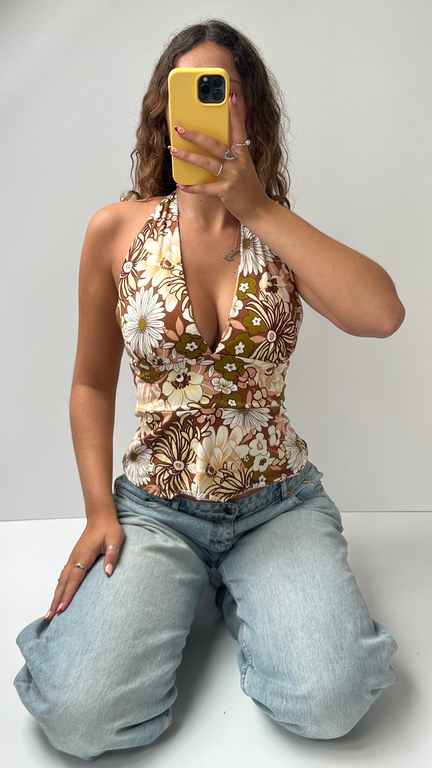00s brown floral halter cami- size S/M